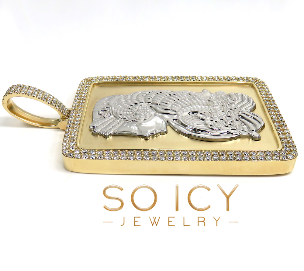 10k two tone gold xxl lady fortuna 2 row diamond pendant 11.35ct - Image 3