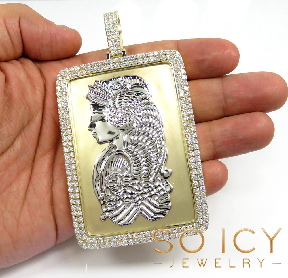 10k two tone gold xxl lady fortuna 2 row diamond pendant 11.35ct - Image 5