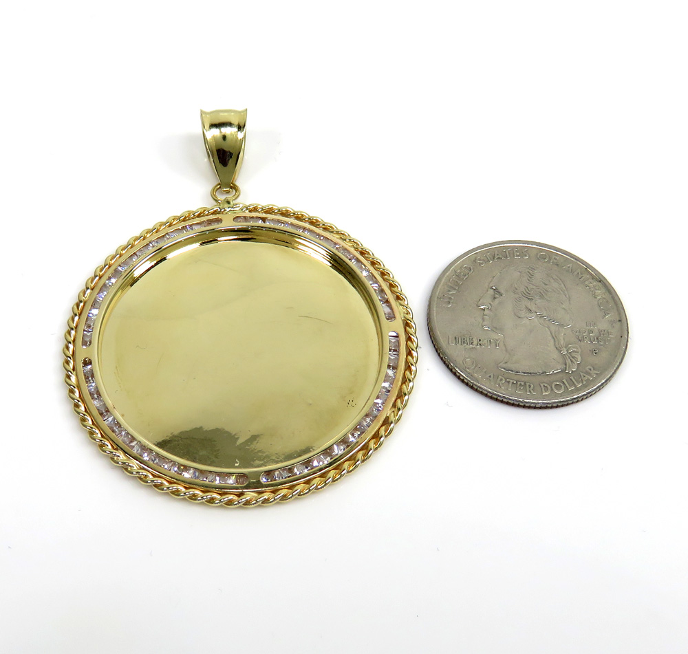 10k yellow gold large rope frame cz picture pendant 1.75ct
