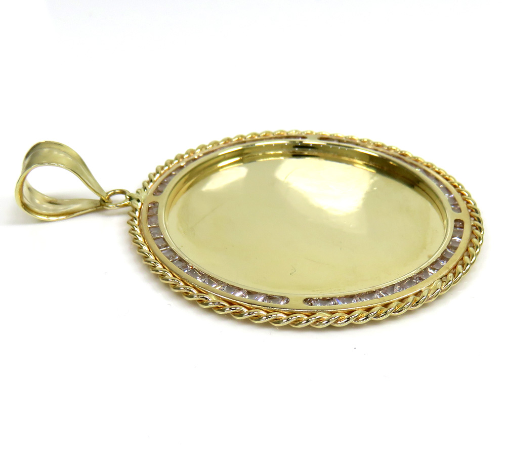 10k yellow gold large rope frame cz picture pendant 1.75ct