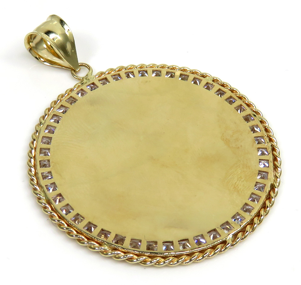 10k yellow gold large rope frame cz picture pendant 1.75ct