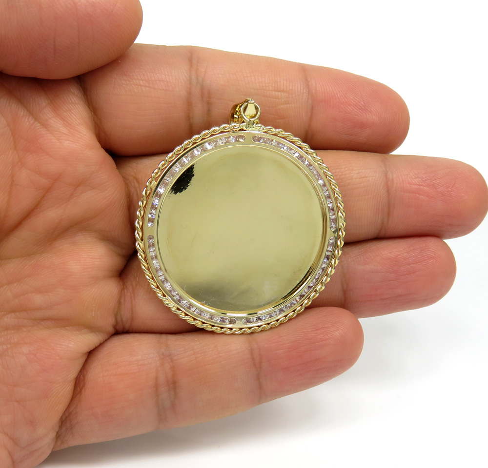 10k yellow gold large rope frame cz picture pendant 1.75ct - Image 5