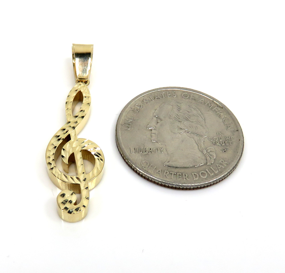 14k gold diamond cut music note pendant - Image 2