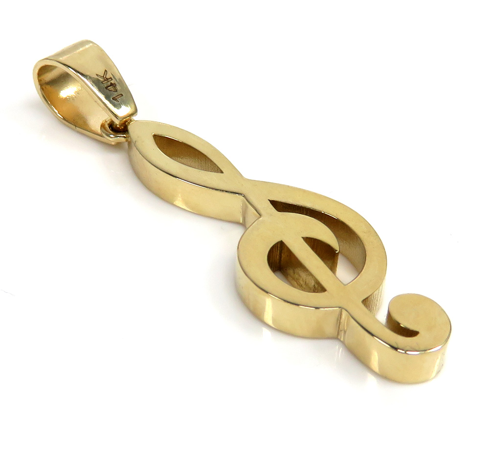 14k gold diamond cut music note pendant - Image 4