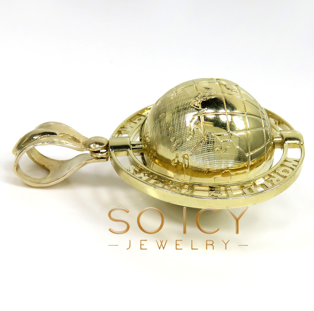 10k yellow gold the world is yours spinning globe medium pendant - Image 2