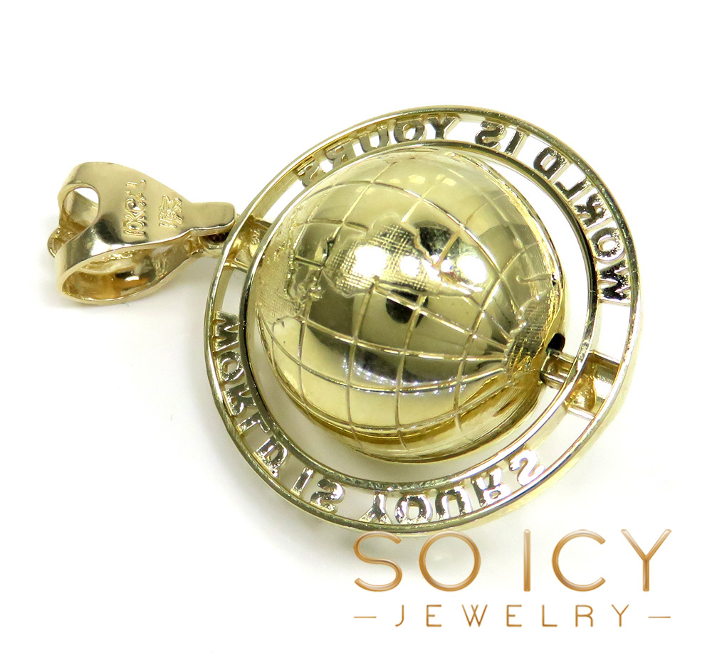 10k yellow gold the world is yours spinning globe medium pendant 