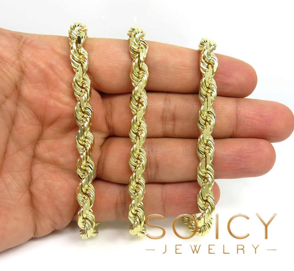 Buy 14k Yellow Gold Solid Diamond Cut Rope Chain 20-26 Inch 8mm Online at  SO ICY JEWELRY