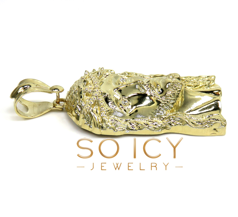 10k solid yellow gold xl classic cz jesus face pendant 0.10ct
