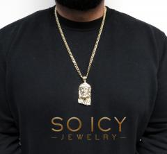 10k solid yellow gold xl classic cz jesus face pendant 0.10ct