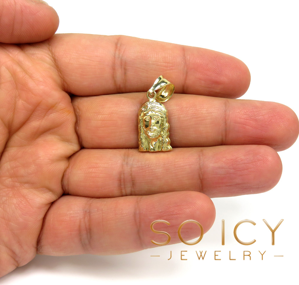 10k yellow gold closed back mini jesus face pendant