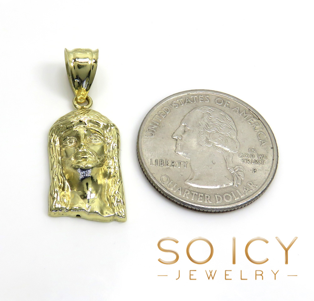 10k yellow gold mini solid back classic jesus face pendant 