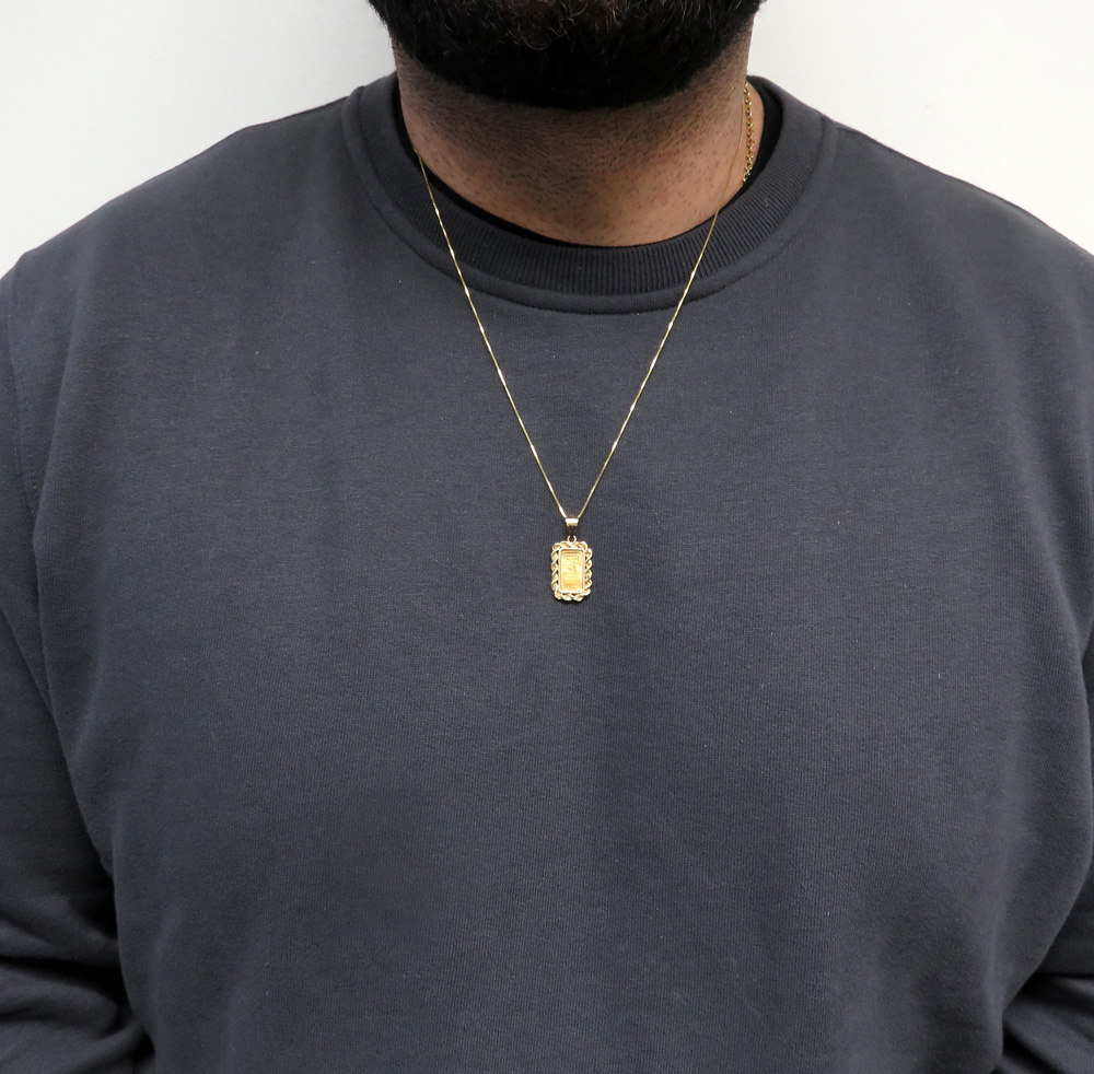 14k yellow gold rope frame with suisse 24k gold mini bar pendant  - Image 6