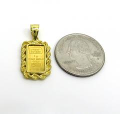 14k yellow gold rope frame with suisse 24k gold mini bar pendant 
