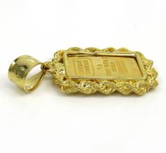 14k yellow gold rope frame with suisse 24k gold mini bar pendant 