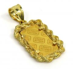 14k yellow gold rope frame with suisse 24k gold mini bar pendant 
