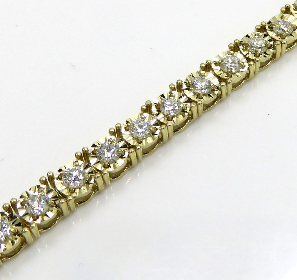 14k yellow gold round 7 pointer diamond illusion tennis bracelet 4.40mm 3.50ct