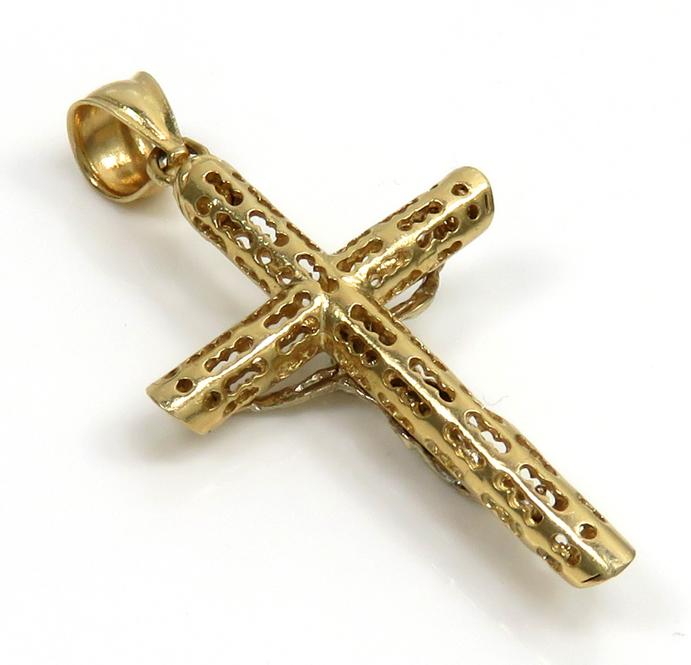 14k yellow gold small carved out hollow tube jesus cross