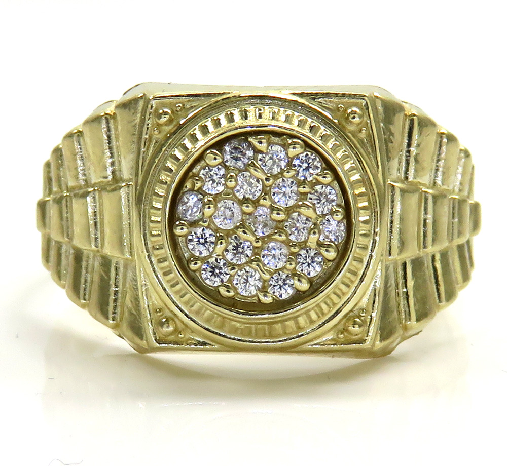 10k yellow gold small presidential style cz ring 0.50ct - Image 2