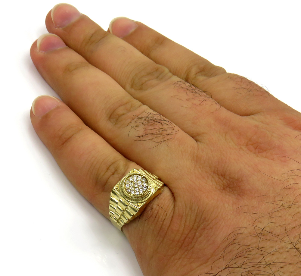 10k yellow gold small presidential style cz ring 0.50ct