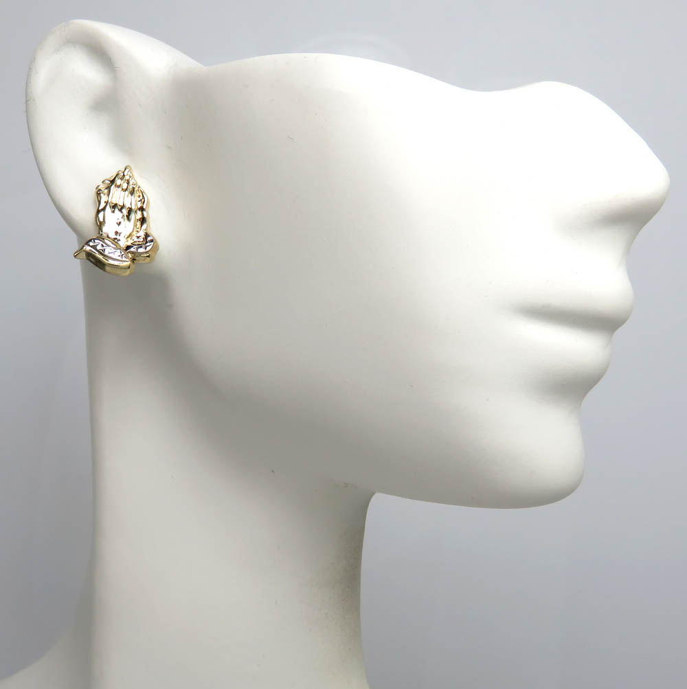 10k yellow gold mini praying hand earrings - Image 5