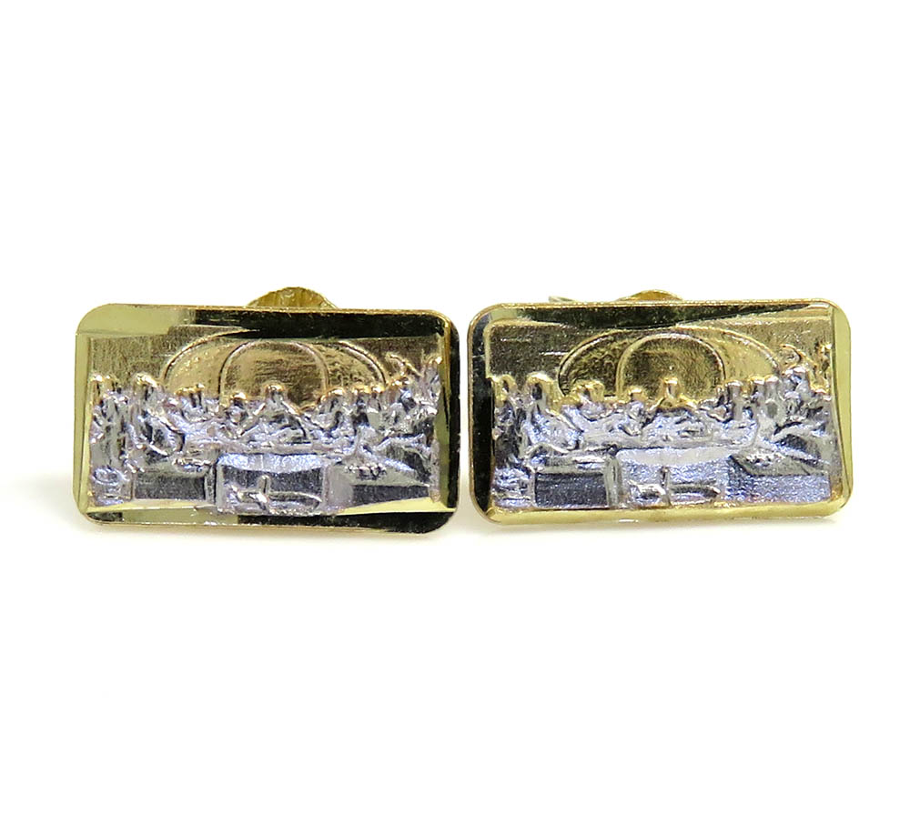 10k two tone gold mini jesus apostles last supper earrings