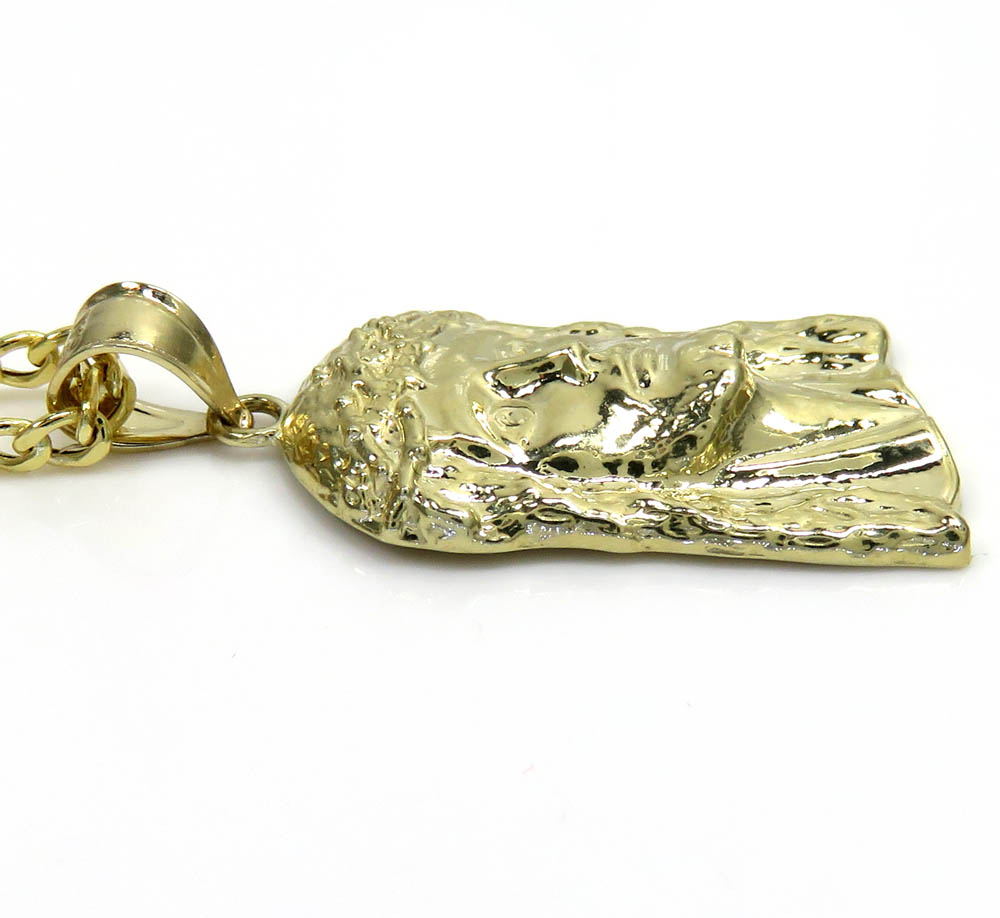 10k yellow gold small classic jesus pendant with 18-24 inch 2.50mm cuban chain 