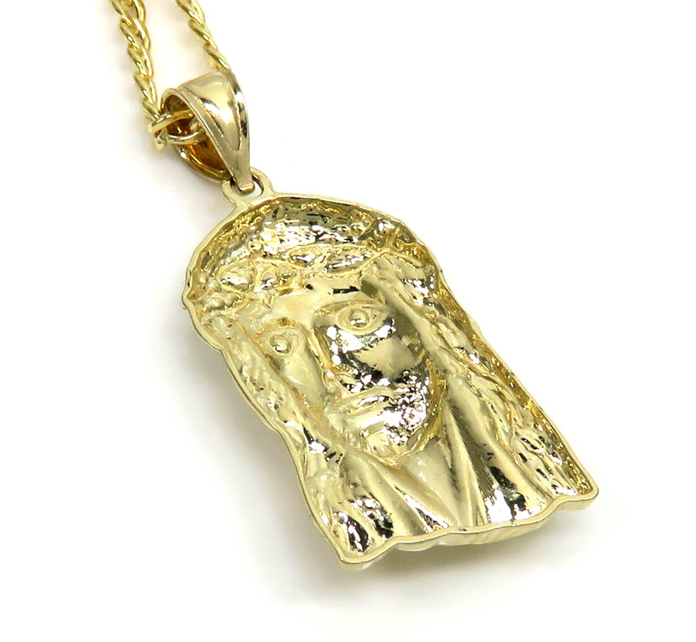 10k yellow gold small classic jesus pendant with 18-24 inch 2.50mm cuban chain  - Image 4