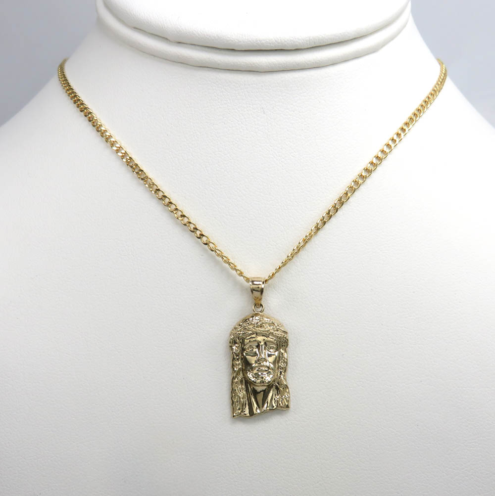 10k yellow gold small classic jesus pendant with 18-24 inch 2.50mm cuban chain  - Image 8