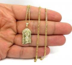10k yellow gold small classic jesus pendant with 18-24 inch 2.50mm cuban chain 