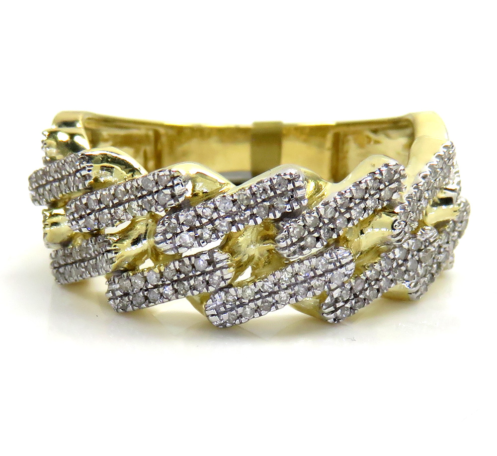 10k yellow gold solid diamond 9mm cuban ring 0.38ct - Image 2