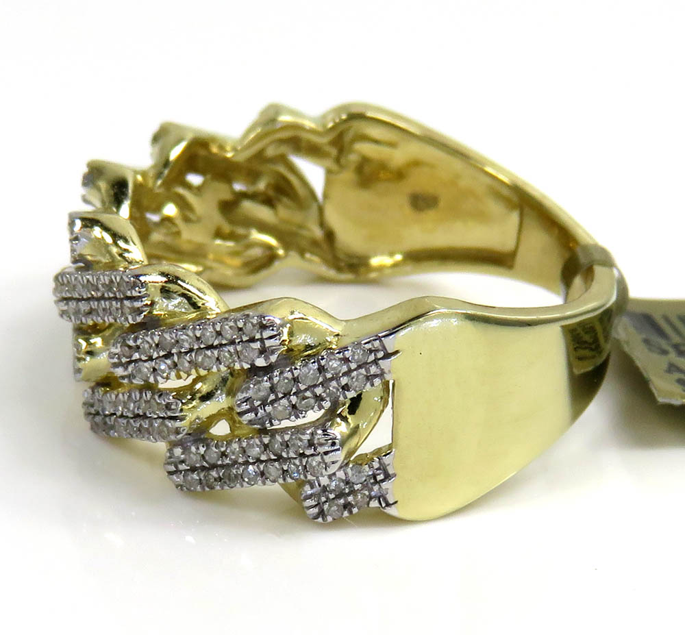 10k yellow gold solid diamond 9mm cuban ring 0.38ct