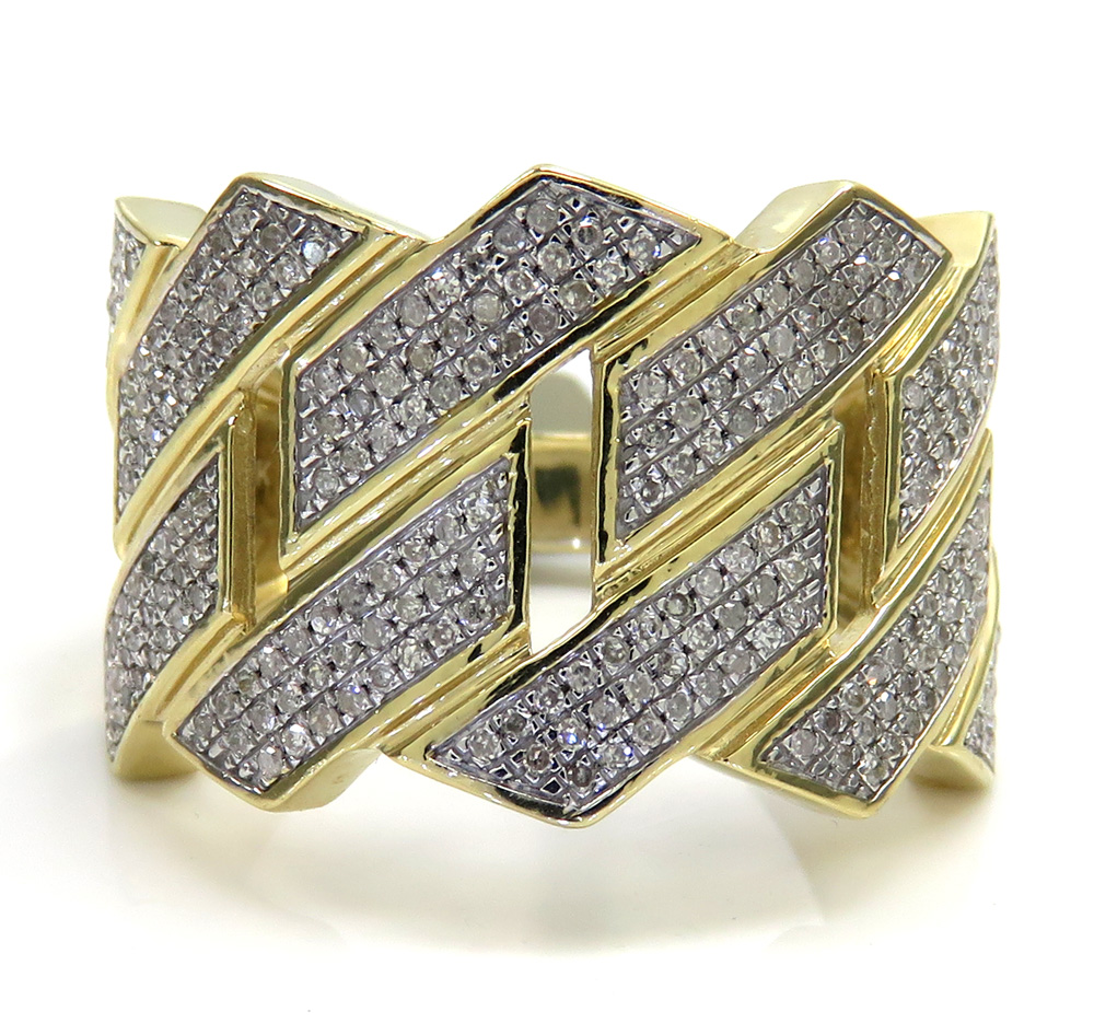 10k yellow gold solid diamond xl 16mm cuban ring 0.56ct