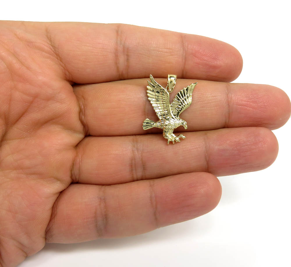 14k yellow gold mini diamond cut eagle pendant