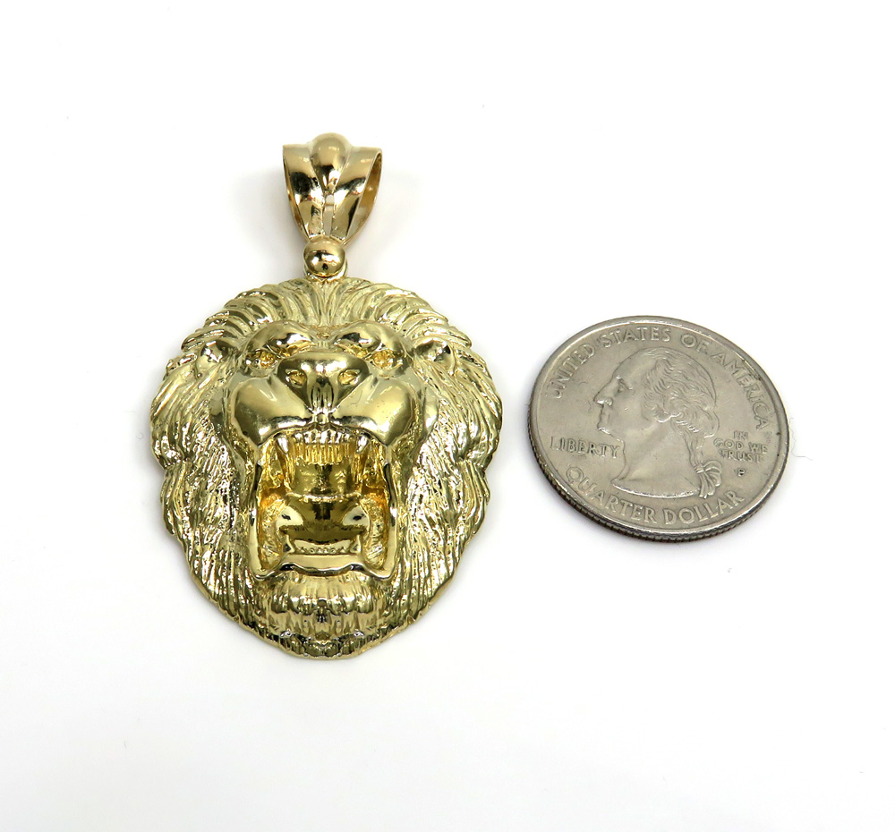 10k yellow gold solid standard size 3d lion head pendant 