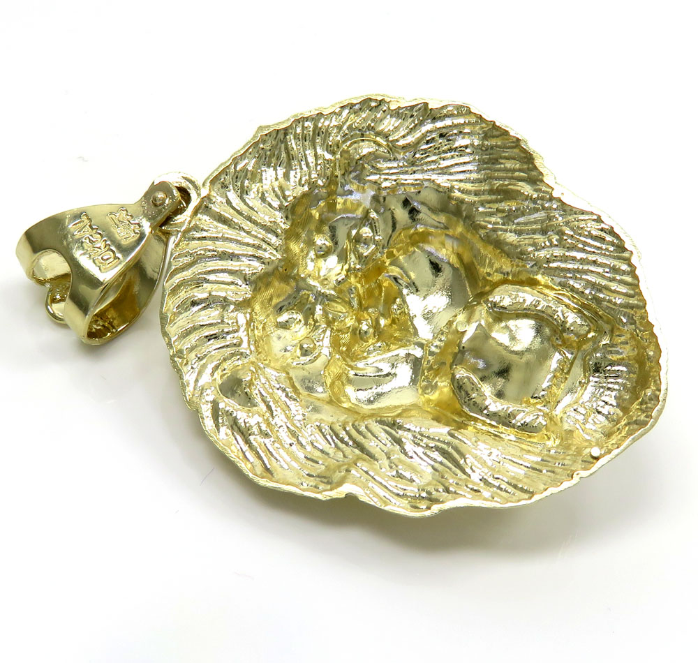 10k yellow gold solid standard size 3d lion head pendant 