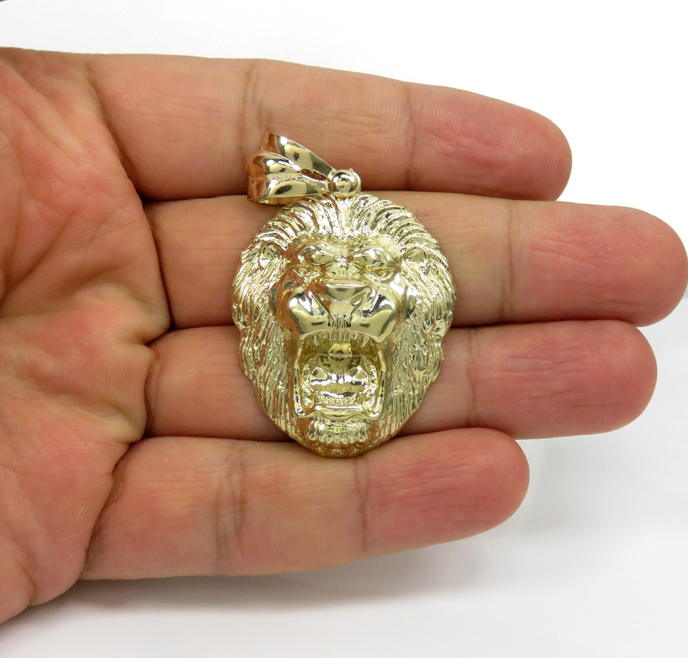 10k yellow gold solid standard size 3d lion head pendant 