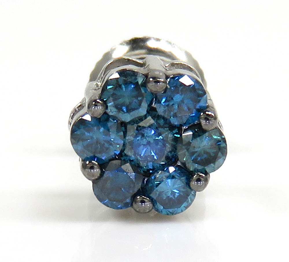 14k solid gold blue diamond 7mm single cluster earrings 0.50ct - Image 2