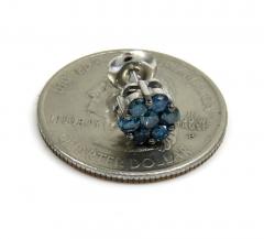 14k solid gold blue diamond 7mm single cluster earrings 0.50ct