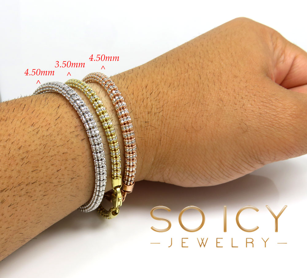 14k two tone gold diamond cut ice link bracelet 8.50