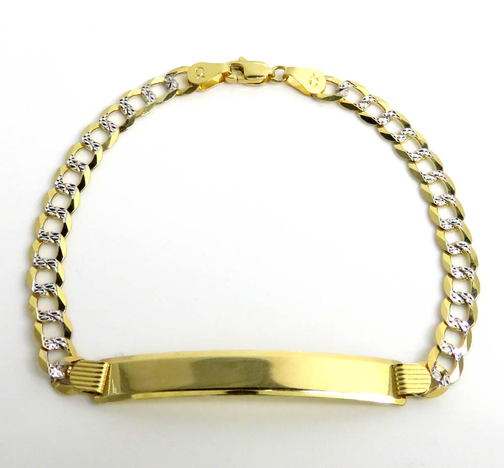 14k yellow gold diamond cut cuban id bracelet 8 inch 5.50mm 