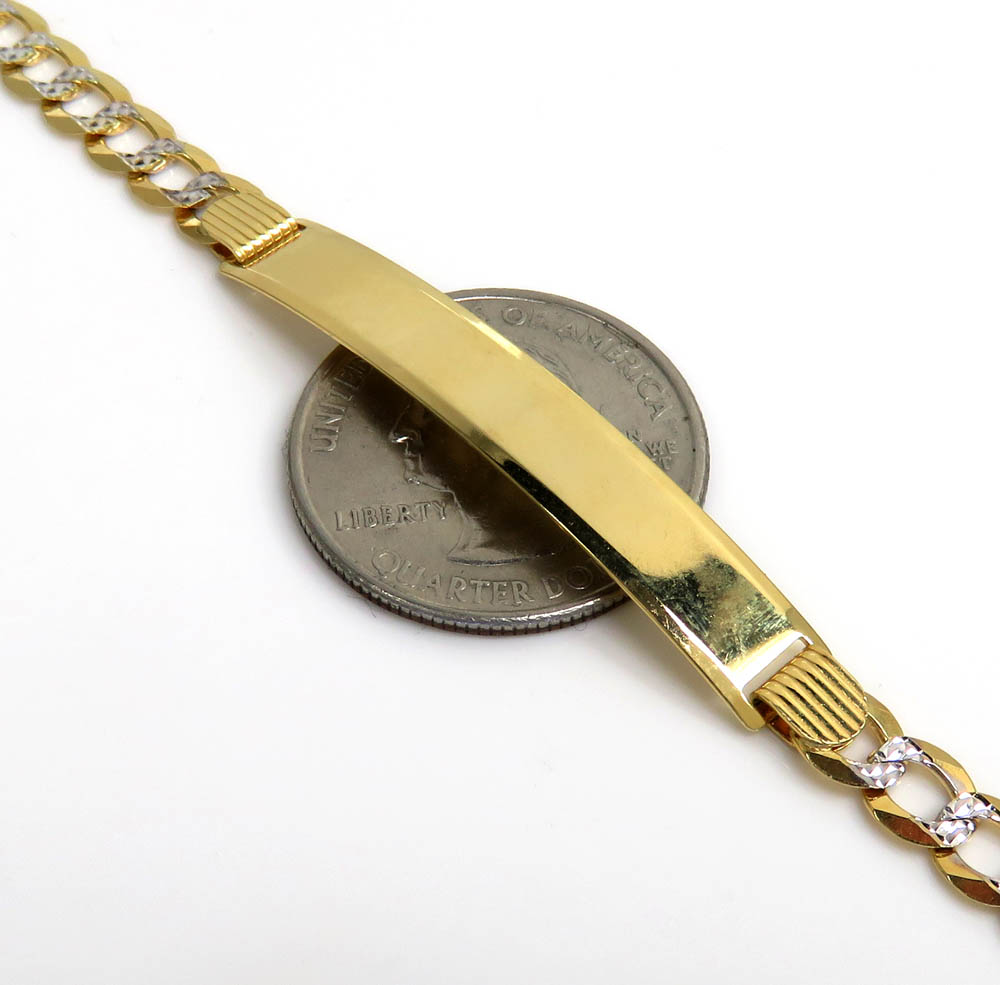 14k yellow gold diamond cut cuban id bracelet 8 inch 5.50mm 