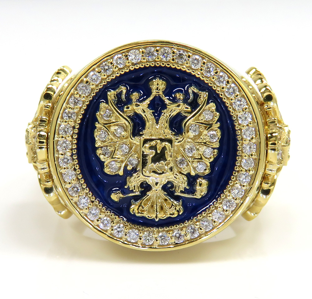 14k gold blue enamel diamond russian eagle ring 1.75ct - Image 2