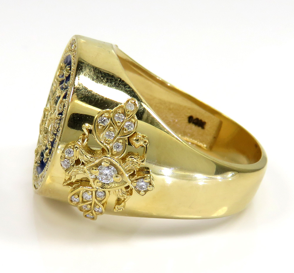 14k gold blue enamel diamond russian eagle ring 1.75ct