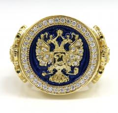 14k gold blue enamel diamond russian eagle ring 1.75ct