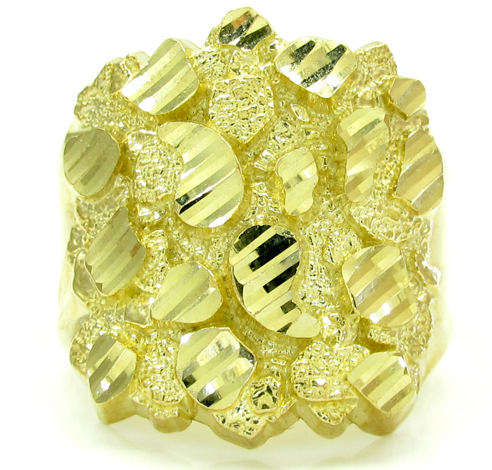 Mens 14k yellow gold xl curved nugget ring 