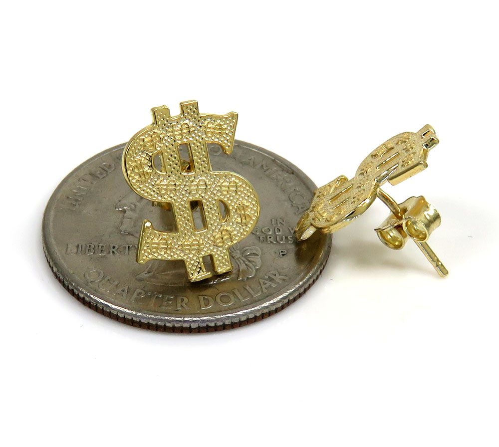 10k yellow gold dollar sign earrings  - Image 3