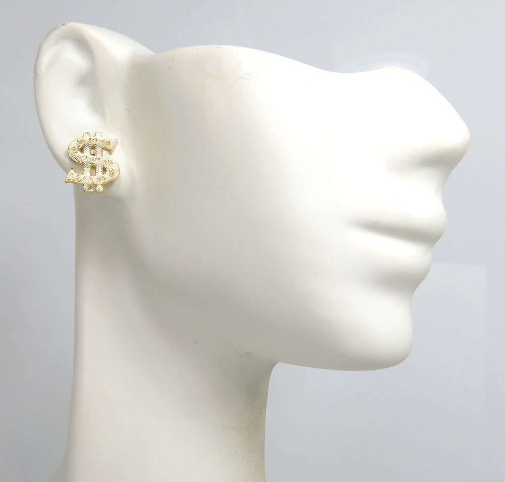 10k yellow gold dollar sign earrings 