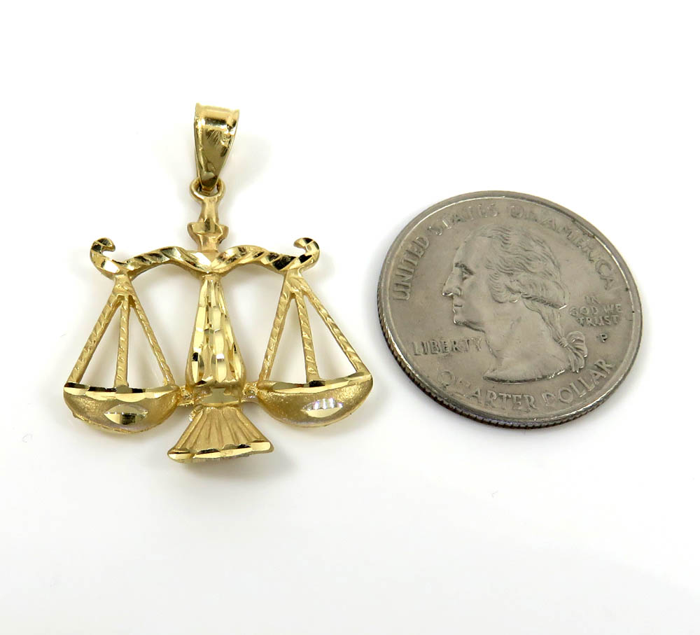 14k yellow gold small diamond cut libra scale pendant 