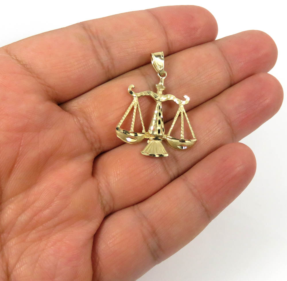 14k yellow gold small diamond cut libra scale pendant  - Image 5