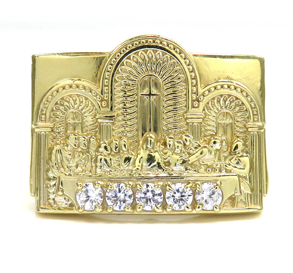 10k yellow gold the last supper cz ring 0.30ct 
